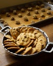 Chocolate chip cookies over Alpaca tray Royalty Free Stock Photo