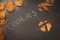 Chocolate chip cookies over dark background Royalty Free Stock Photo