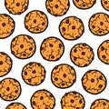 Chocolate chip cookies pattern background set. Collection icon chocolate chip cookies. Vector