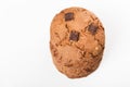 Chocolate chip cookies with chocolate pieces. White background. Close-up view. Top view Royalty Free Stock Photo