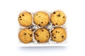 Chocolate chip cookies placed in the white ruffled paper baking molds in the plastic packaging Royalty Free Stock Photo