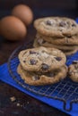 Chocolate Chip Cookies on a rustic cooling rack Royalty Free Stock Photo