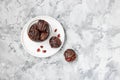 Chocolate chip cookies with chocolate smudges with cranberry jam Royalty Free Stock Photo