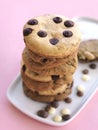 Chocolate chip cookies stacked