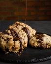 Chocolate chip cookies with chocolate syrup