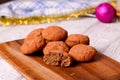 Chocolate chip cookies on the wood board