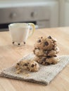 Chocolate chip cookies on wooden table Royalty Free Stock Photo