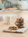 Chocolate chip cookies on wooden table Royalty Free Stock Photo