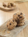 Chocolate chip cookies on wooden table Royalty Free Stock Photo