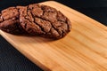Chocolate chip cookies on a wooden tray. Royalty Free Stock Photo