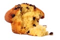 Chocolate chip muffin cake bitten with crumbs on white Royalty Free Stock Photo