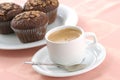 Chocolate chip muffin and cup of coffee Royalty Free Stock Photo