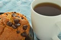 Chocolate chip muffin and a cup of coffee. Royalty Free Stock Photo