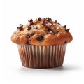 Hyperrealistic Chocolate Chip Frosted Muffin On White Background