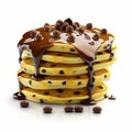 Delecious Chocolate Chip Pancakes, Isolated on White Background - Generative AI Royalty Free Stock Photo