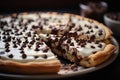 Chocolate Chip pizza closeup. American sweet dessert pizza ideas