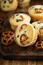 Chocolate chip and pretzel muffins