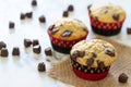 Chocolate chips banana cupcake or muffin Royalty Free Stock Photo