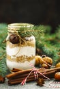 Chocolate chips cookie mix for Christmas gift in jar. Royalty Free Stock Photo
