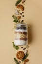 Chocolate chips cookie mix in glass jar for Christmas gift Royalty Free Stock Photo