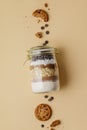 Chocolate chips cookie mix in glass jar Royalty Free Stock Photo