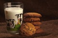 Chocolate chips cookies and milk