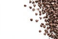 Chocolate chips scattered on a white background in closeup Royalty Free Stock Photo