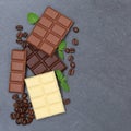 Chocolate chocolates bar food sweets slate square copyspace top Royalty Free Stock Photo
