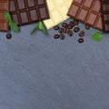 Chocolate chocolates bar square food slate copyspace top view Royalty Free Stock Photo