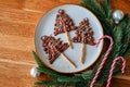 Chocolate Christmas tree candies, festive sweets for holiday table Royalty Free Stock Photo
