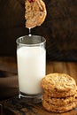 Chocolate chunk cookies with a glass of milk Royalty Free Stock Photo