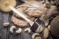 chocolate with coconut on wooden background