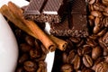 Chocolate, coffee beans, cinnamon sticks