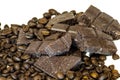 Chocolate and coffee beans. isolated background Royalty Free Stock Photo