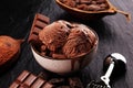 Chocolate coffee ice cream ball in a bowl. ice cream scoop Royalty Free Stock Photo