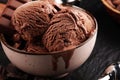 Chocolate coffee ice cream ball in a bowl. ice cream scoop Royalty Free Stock Photo