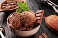 Chocolate coffee ice cream ball in a bowl. ice cream scoop Royalty Free Stock Photo