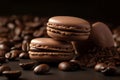 Chocolate coffee macaron closeup photo. Generate Ai
