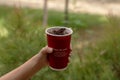 Chocolate cold drink topped with intense chocolate powder