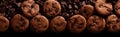 Chocolate cookie background banner with copy space. Generative Ai