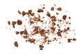 Chocolate cookie crumbs on a white background.