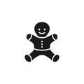 Chocolate cookie ginger man shape. Christmas gingerbread cartoon black symbol. Royalty Free Stock Photo