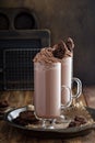 Chocolate cookie milkshake in tall mugs Royalty Free Stock Photo