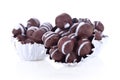 Chocolate cookies /biscuit balls with milk and chocolate ganache sauce Royalty Free Stock Photo