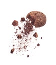 Chocolate cookies broken falling isolated Royalty Free Stock Photo