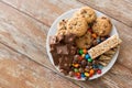 Chocolate, cookies, candies and muesli bars Royalty Free Stock Photo