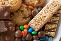 Chocolate, cookies, candies and muesli bars Royalty Free Stock Photo