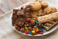 Chocolate, cookies, candies and muesli bars Royalty Free Stock Photo