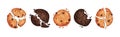 Chocolate Cookies with Drops and Crumbs Vector Set