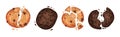 Chocolate Cookies with Drops and Crumbs Vector Set